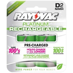 Rayovac Platinum Pre-Charged Rechargeable D Batteries PL713-2-GEN
